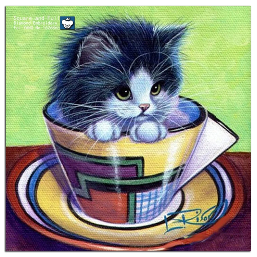 Изделие для рукоделия "Вышивка 5D с бисером" с изображением кошек "Diy Diamond Painting Crafts" мозаичная живопись животных с использованием стразов кошачьих мисок.