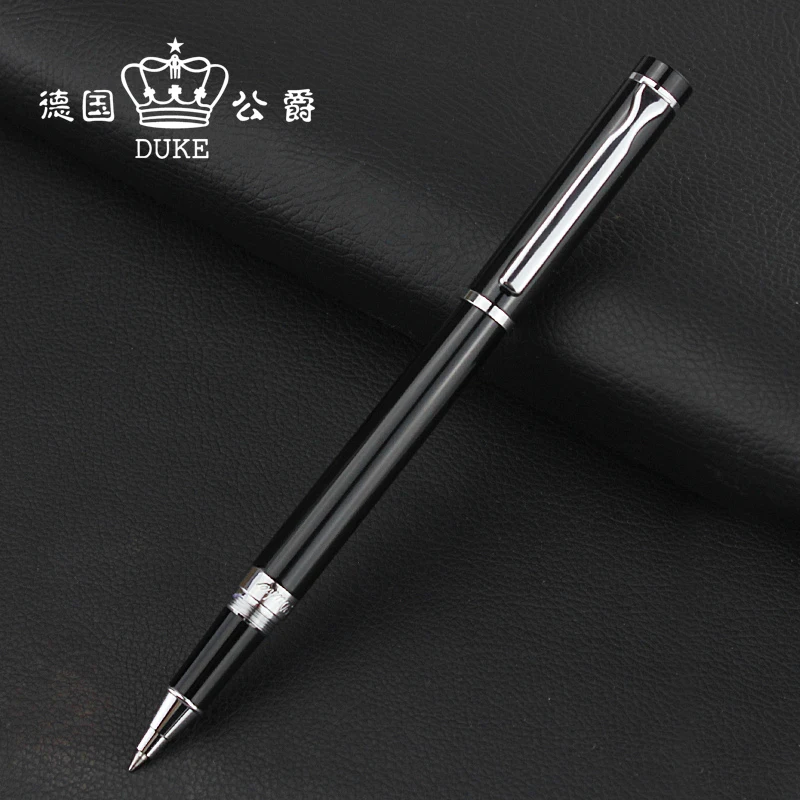 Канцелярские товары, серия Duke, модная гладкая черная и серебряная Ручка-роллер, роскошные металлические подарочные шариковые ручки для письма