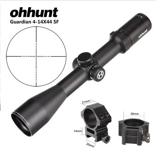 with picatinny rings Ohhunt Guardian 4-14X44 SF Охотничья винтовка 30 мм Труба боковая Parallax тактические оптические прицелы с крышкой KillFlash и кольцами для крепления - Цвет: with picatinny rings