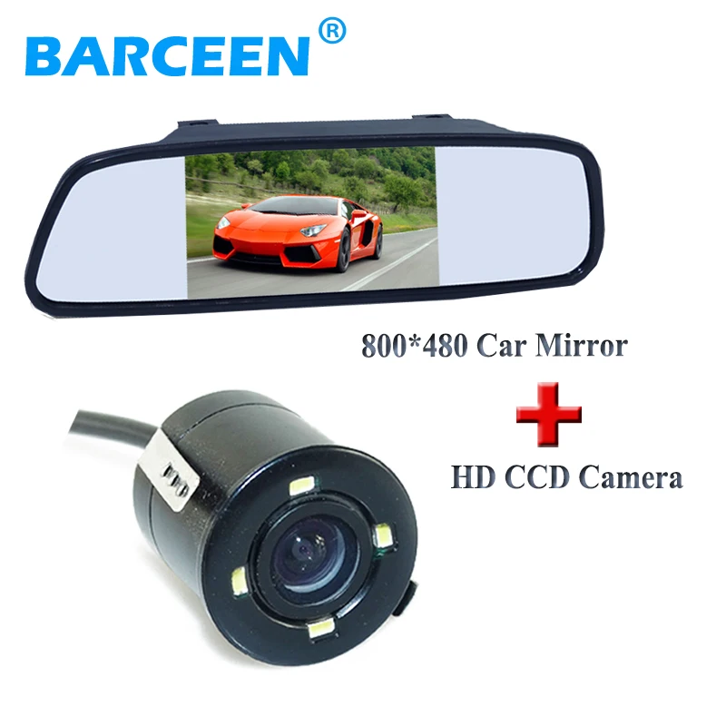 

20 mm lens car reserve reversing camera waterproof IP 69K with 5" display mirror car parking monitor hd lcd suitable for all car
