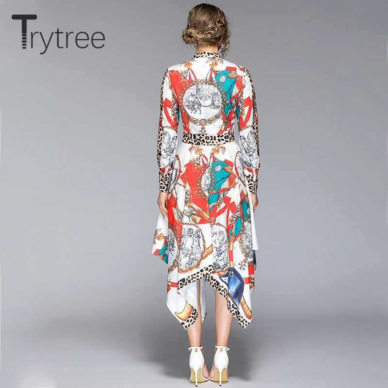 Женское платье с воротником-стойкой Trytree Повседневное до середины икры