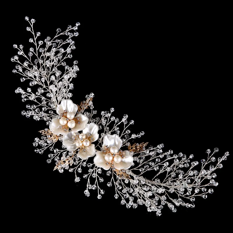 SLBRIDAL ручная работа проводной кристалл стразы жемчуг цветок свадебные аксессуары