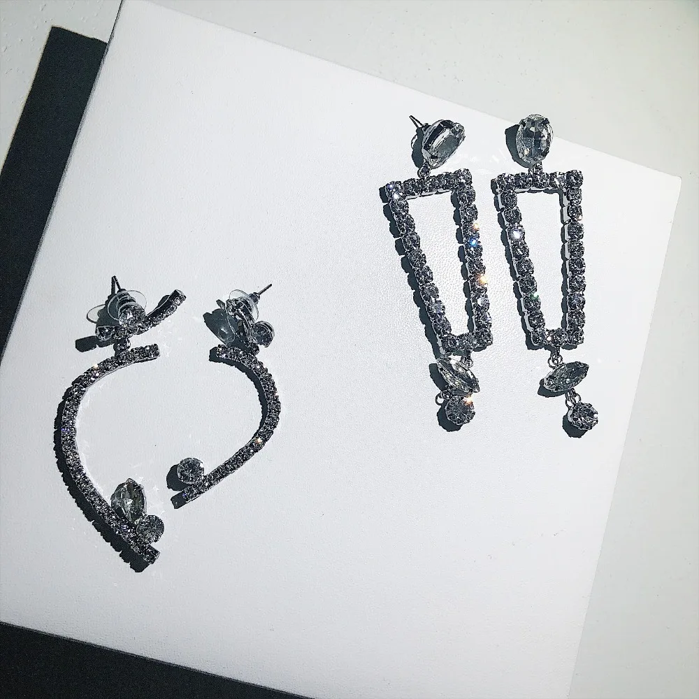 

Rongho New brand Geometric Crystal Brincos asmmetric Arc stud earrings Hiphop earring bijoux boucle d'oreille 2018