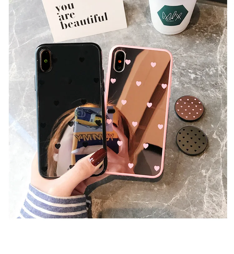 GlamPhoneCase Роскошные зеркальные чехлы для телефонов с сердечком для iphone Max XS XR 8 8plus 7 7plus 6 S/6 Plus модная жесткая задняя крышка