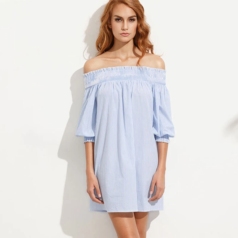 2017 летнее стильное платье с открытыми плечами Полосатое Короткое мини-платье