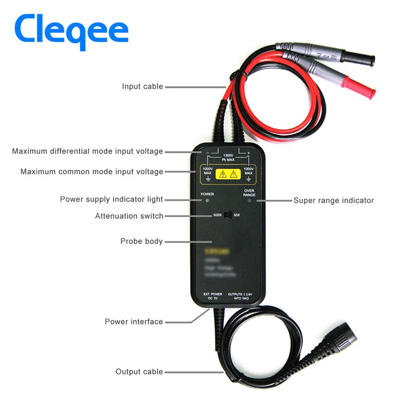 Cleqee YP5210 100 мГц 2600 В высокое Напряжение дифференциальный Пробник комплект