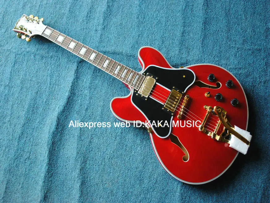 Красный пользовательский магазин Полые джазовые Гитары двойной накладки