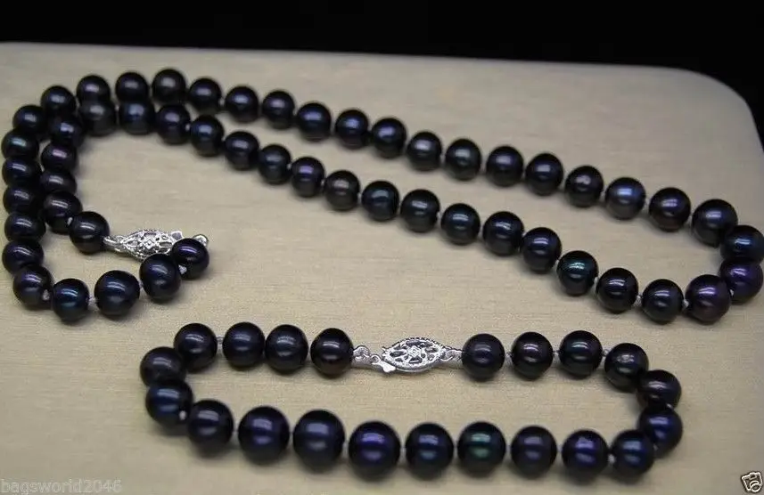 18 &quot9 10 ММ TAHITIAN натуральный черный жемчуг ожерелье браслет 14 k/20 белая
