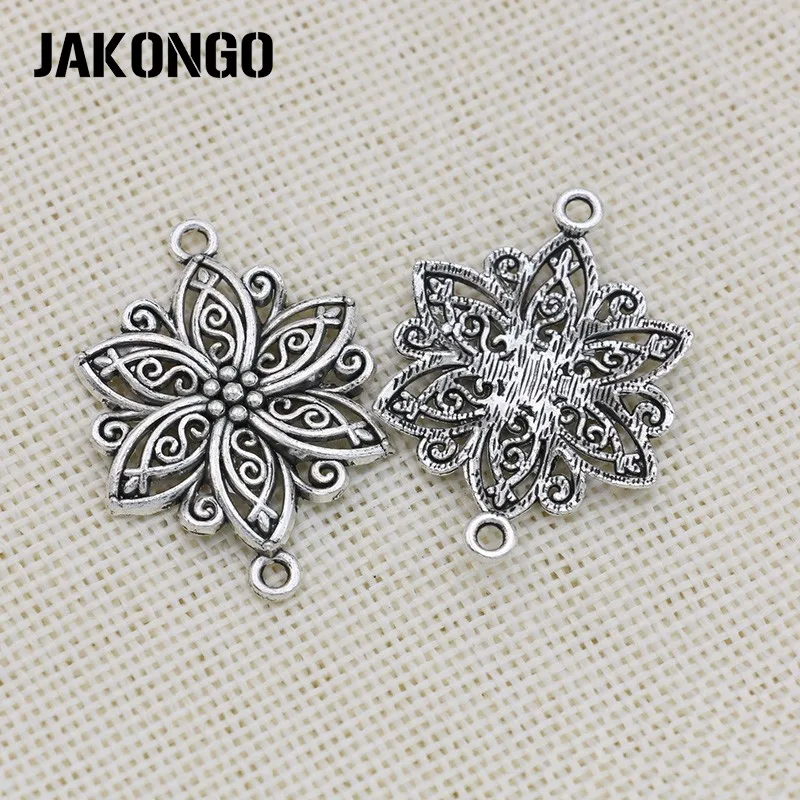 JAKONGO античный посеребренный Соединитель с цветочным узором для изготовления ювелирных изделий браслет серьги аксессуары DIY 40x28 мм 6 шт./лот