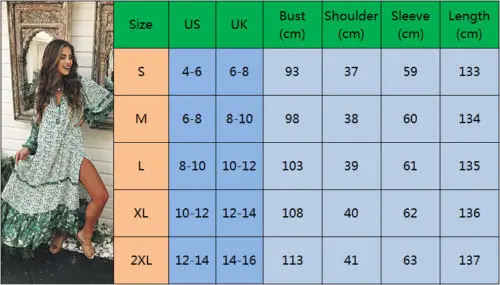 Женское пляжное платье с цветочным принтом Boho летнее зеленое макси v-образным