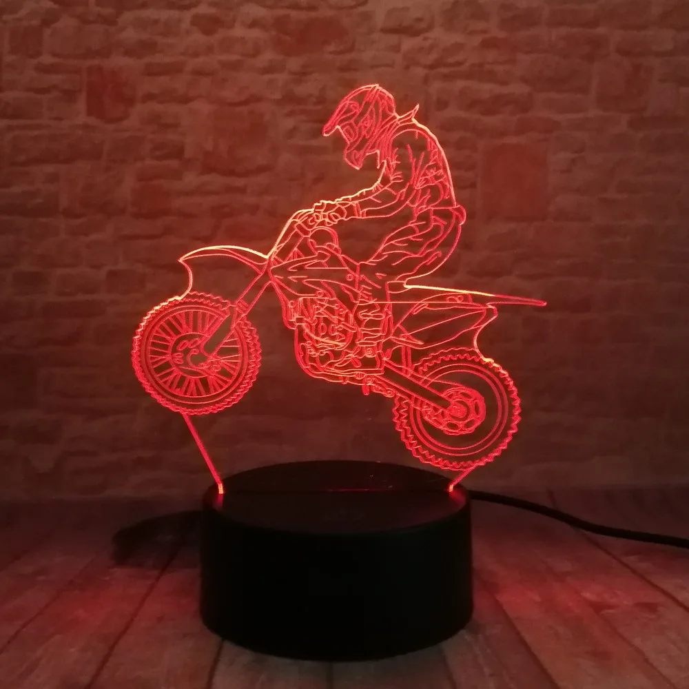 2018 Горячая 3D Lampara Экстремальный мотоцикл LED крутой человек мальчик Ночник стол RGB