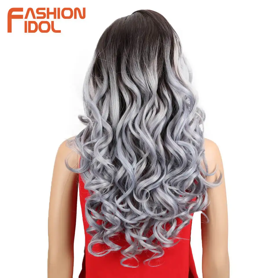 Мода IDOL л часть Синтетические волосы на кружеве парик Ombre 22 дюймов Silver Grey
