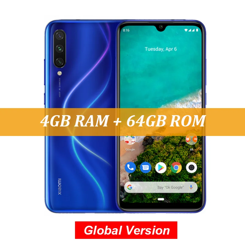 Blue Глобальная версия Xiaomi mi A3 mi A3 4GB 64GB смартфон 48MP Тройная камера s Snapdragon 665 32MP фронтальная камера 6,08" AMOLED - Цвет: Blue