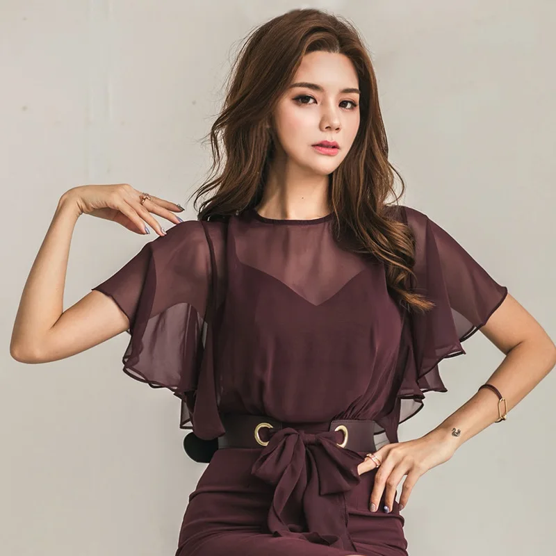 2019 Summer New Fashion OL Professional Women Dresses Temperament Chiffon Patchwork Fake Two-piece Slim Hip Dress Vestidos CK455 | Женская