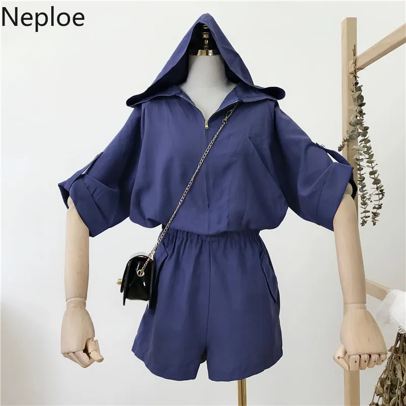 Neploe корейские модные женские комбинезоны лето 2019 повседневные с капюшоном на