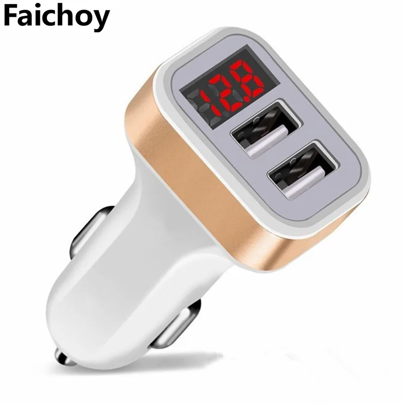 Двойной 2 USB Автомобильное зарядное устройство светодиодный 5 В/2.1A цифровой дисплей для iphone Xiaomi samsung Быстрая Зарядка адаптер USB кабель зарядное устройство для мобильного телефона s