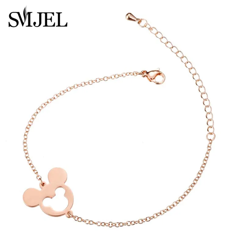Rose Gold 205 SMJEL, милая пустотелая подвеска «Микки мауз», браслеты для женщин, звенящая цепь, животные, браслеты-мыши, детские ювелирные изделия, подарки для девочек - Окраска металла: Rose Gold 205