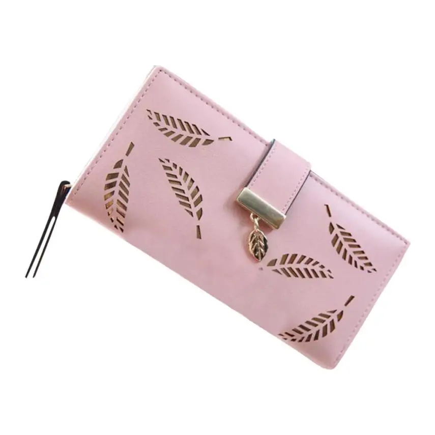 

2021 New Women Wallets Leaf Bifold Wallet Leather Clutch Women Card Holder Purse Lady Long Handbag carteras mujer purse female