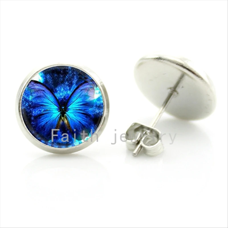 Романтическая Красивая синяя бабочка художественное изображение стеклянный