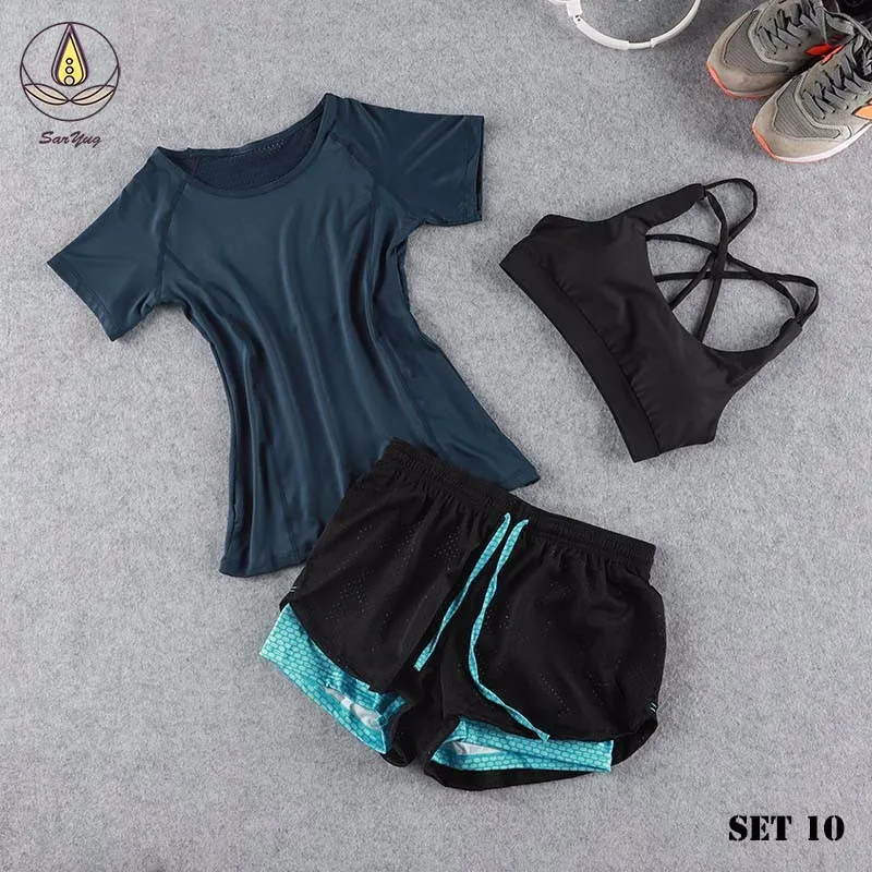 Новинка 3 шт. бесшовный топ для йоги Женская Спортивная безрукавка леггинсы