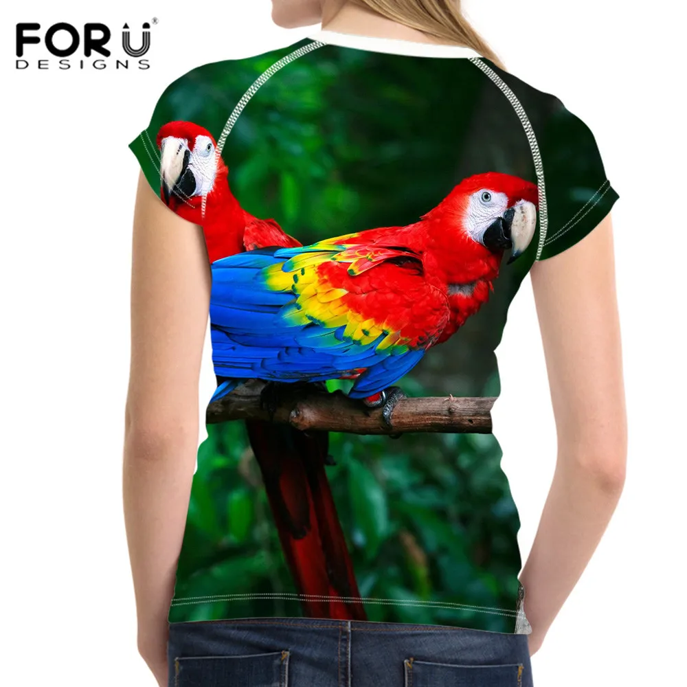 Женская футболка с принтом попугая FORUDESIGNS зеленая Милая брендовые футболки