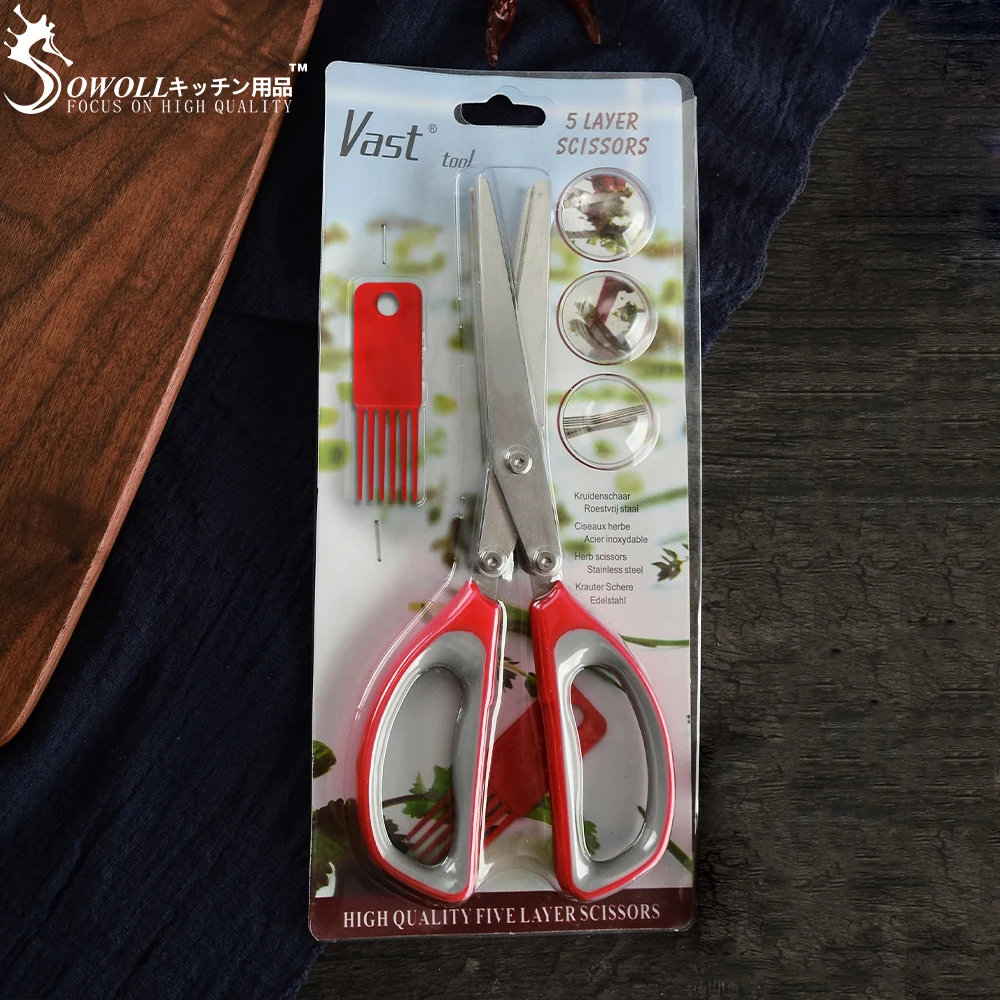 SOWOLL Multifunctional Kitchen Shredded Knives 5 Layers Blade Scallion Scissors Fruit Vegetable Cut Herb Spices Cooking Tools | Дом и сад