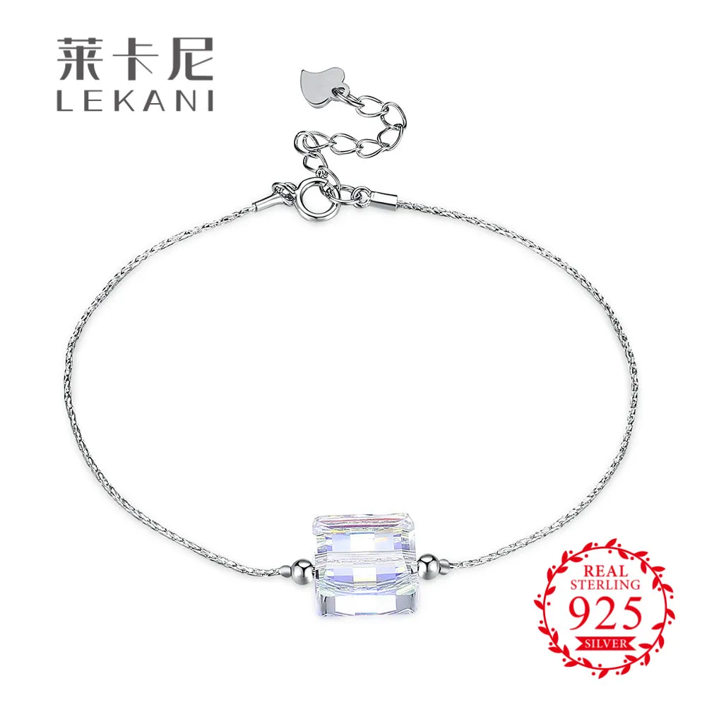 LEKANI кристаллами от Swarovski 100% серебро браслет квадратный для женщин высокого