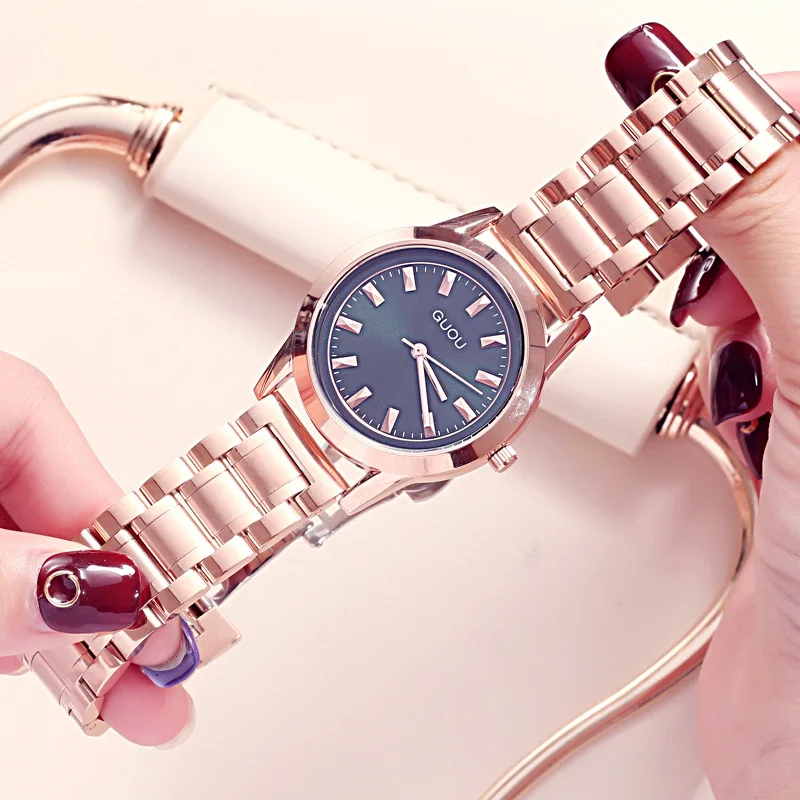 Часы Guou женские Полностью стальные брендовые Роскошные качественные подарочные