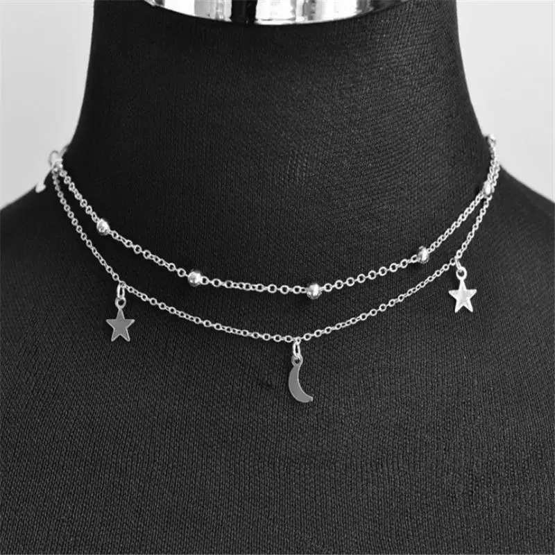 Сексуальная мама 2018 Новая мода ювелирные изделия 2 слоя звезда чокер с месяцем