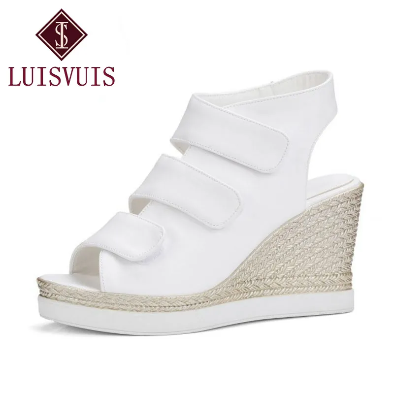 LUISVUIS модные женские туфли высокие сандалии на танкетке Для женщин святить из