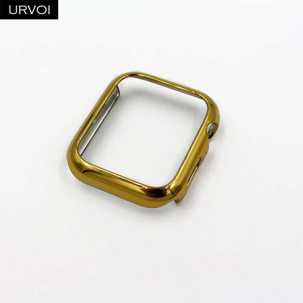 Gold Чехол URVOI для apple watch series 4 3 2 1 чехол для iwatch Гальваническое блестящее средство защиты ПК 40 44 мм ультратонкая рамка полоса - Цвет: Gold