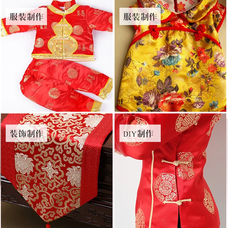 Width 150cm Chinese Red Tang Suit Cheongsam Sheet Cloth Silk Like Damask Jacquard Brocade Metallic Fabric