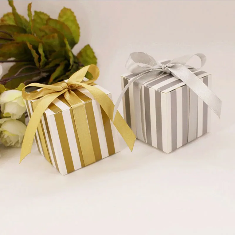 10 шт./лот коробки для свадебных подарков красочная полоса Свадебная коробка