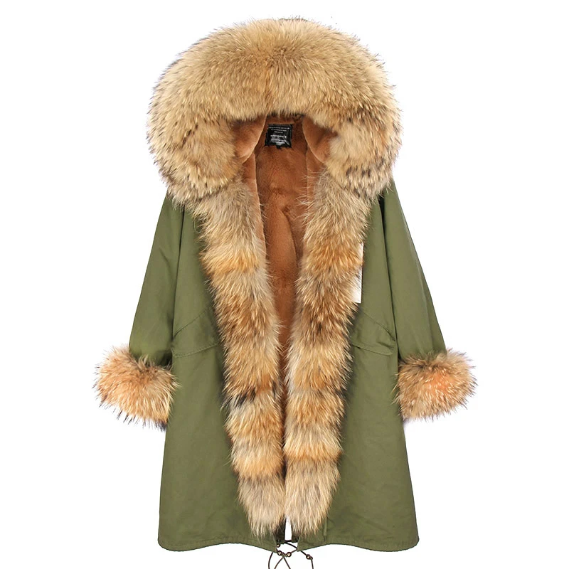 Зимняя женская куртка X-long Parkas, пальто с натуральным мехом, парка с воротником из натурального меха енота, Толстая теплая верхняя одежда, повседневная съемная