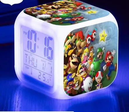 Светодиодный Будильник, 7 цветов, супер часы Mario, сменные цифровые часы, мигающие электронные настольные часы, reloj despertador, подарок на Рождество - Цвет: Лиловый