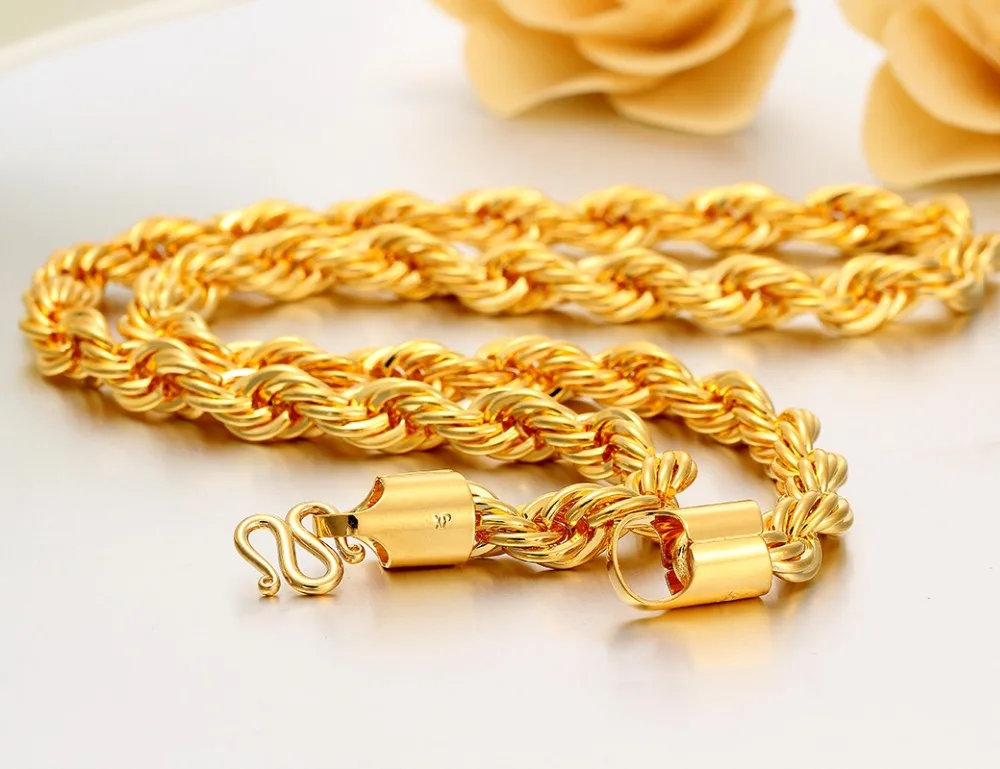 Коренастый желтого золота Цвет 8 мм хип-хоп Тяжелая Толстая веревку цепи длиной