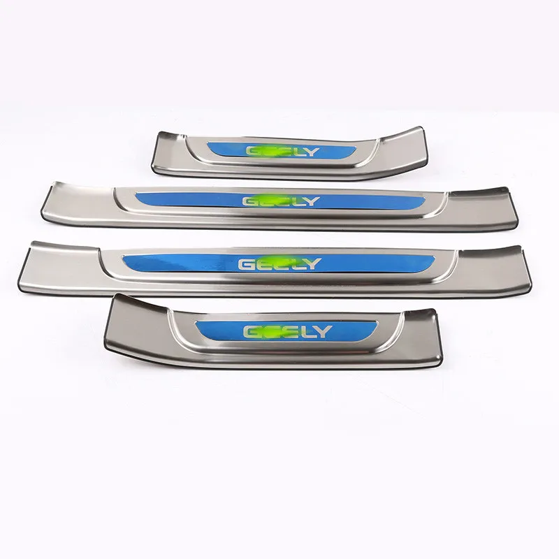 exterior blue 4pcs Дверный порог специальная приветственная защита педали пластина Внешняя дверная педаль автомобильные аксессуары для Geely Atlas Emgrand X7 Sport - Цвет: exterior blue 4pcs