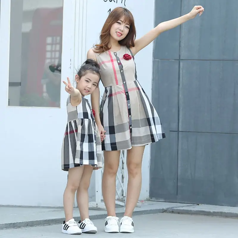 Summer New Girl Family Matching Outfits Dresses Pure Cotton Sleeveless Stripe Children's Clothing Casual Mother Kids Clothes | Мать и