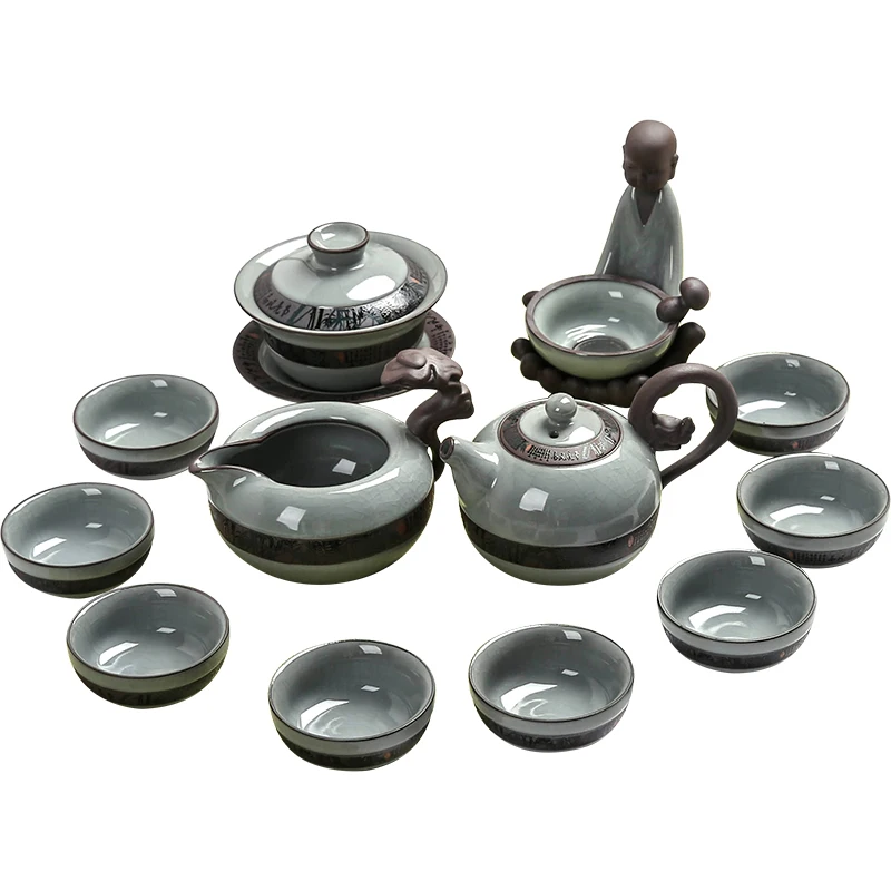 И рисунком кунг-фу Чай Набор посуды набор Ru печи для обжига открытие Керамика