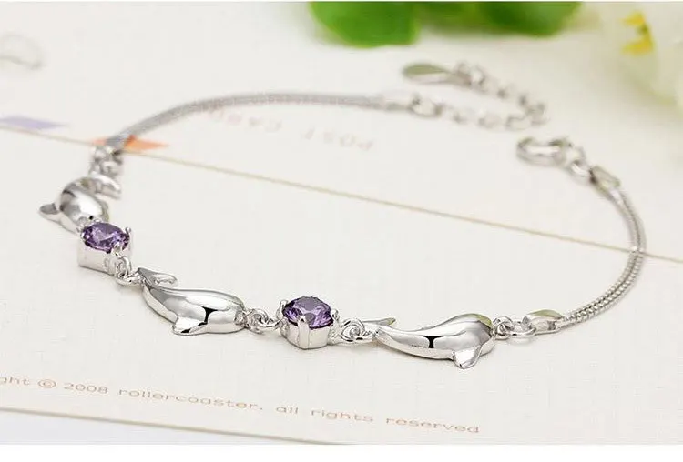 Silver Dolphin Bracelet South Korea Jewelry Fashion Small Animal Crystal Bangle Birthday Gift Special Austrian | Украшения и