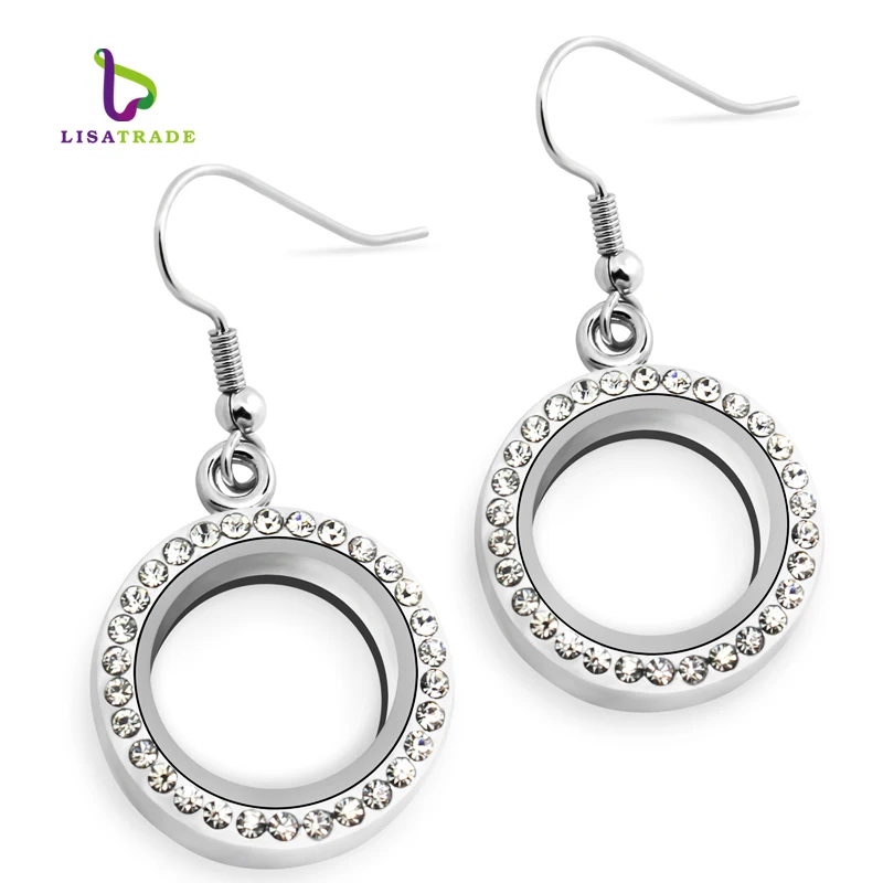 1 пара! Круглые серьги-медальон серебристого цвета 20 мм стеклянный плавающий