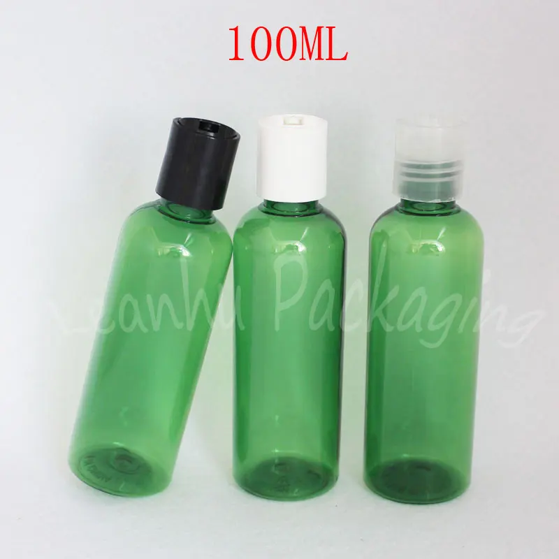 

100ML Green Plastic Bottle With Disc Top Cap , 100CC Shampoo / Lotion Sub-bottling , Empty Cosmetic Container ( 50 PC/Lot )