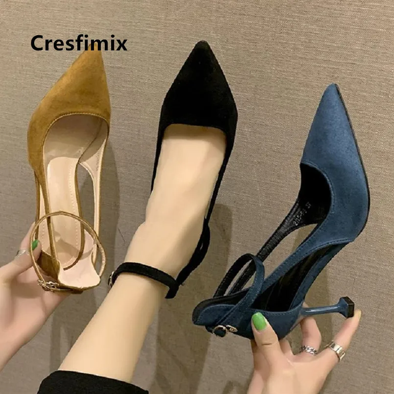 Cresfimix/женские модные синие весенние туфли на высоком каблуке Женские