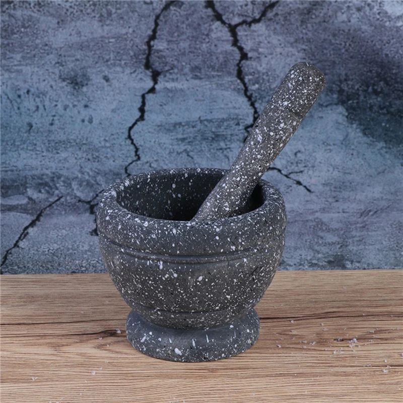 garlic masher garlic jar garlic bowl mashing medicine jar household multifunctional wood mortar pestle kitchen gadget gray free global shipping