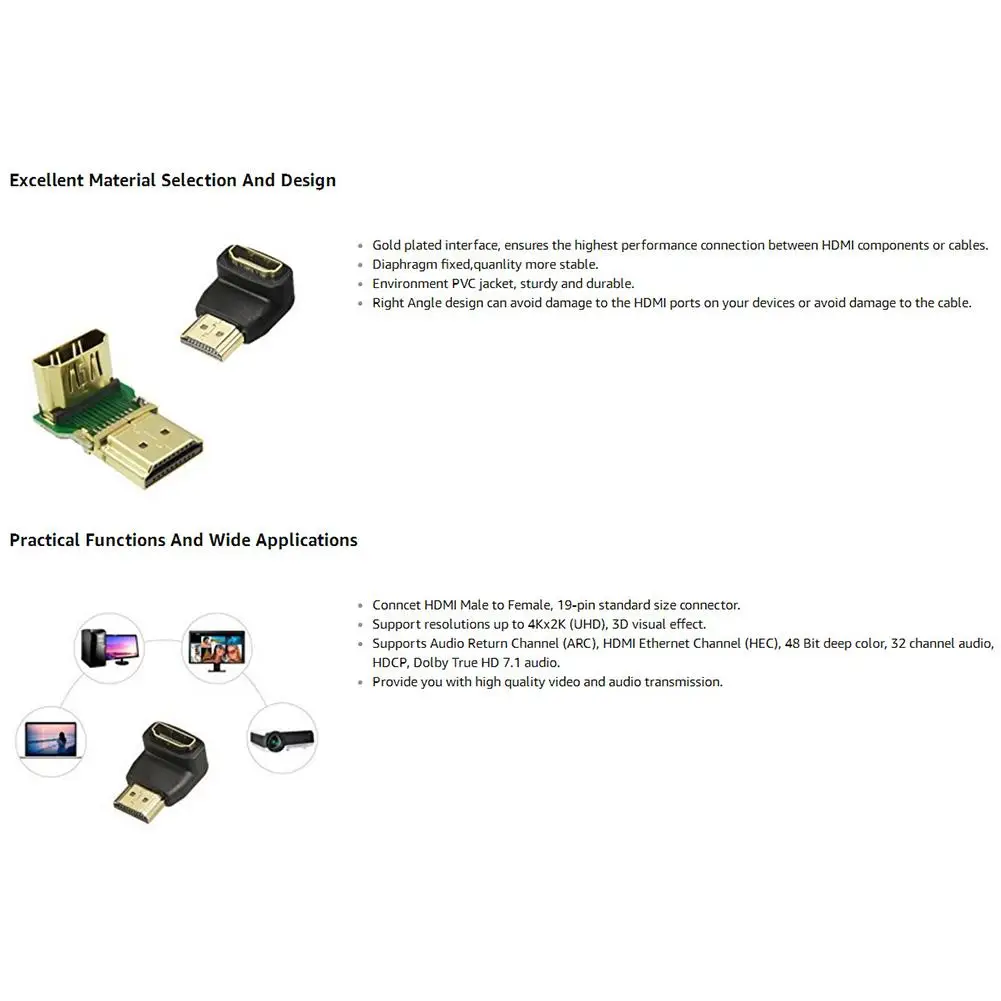 HDMI Кабельные адаптеры-конвертеры угол 270/90 градусов HDMI мужчин и женщин HDMI для 1080P HDTV кабель адаптер конвертер удлинитель светильник