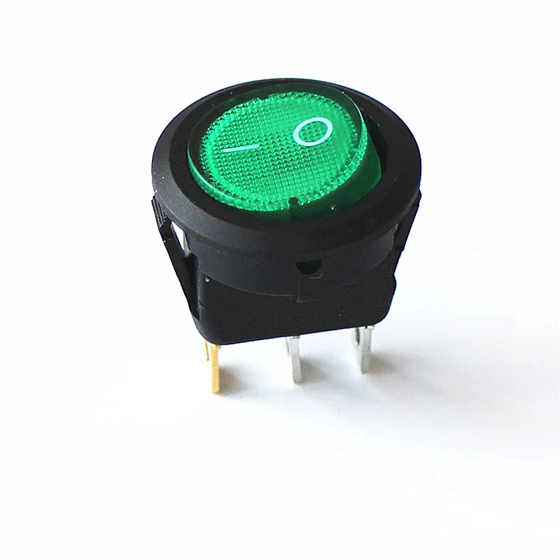 JOYING LIANG Round Green with Light 6A  3 Foot Rocker Switch 20mm Diameter Small Light Switches 2pcs/lot