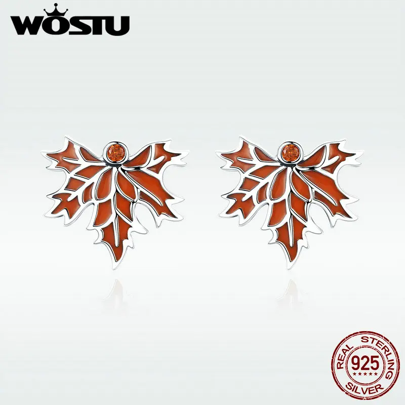 WOSTU 100% Серебро 925 пробы осенние серьги-гвоздики с кленовыми листьями для женщин