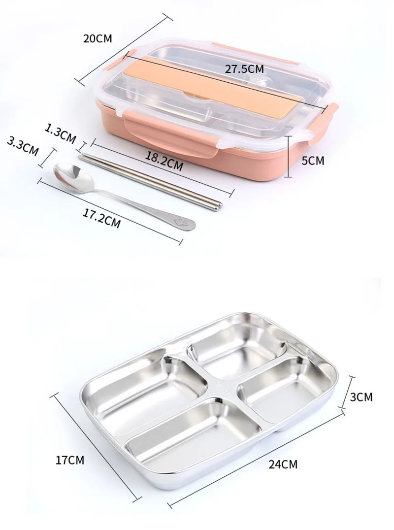 ONEUP 304 Stainless Steel Japanese Lunch Box With Compartments Leak-Proof Bento Box For Kids School Picnic Food Container
