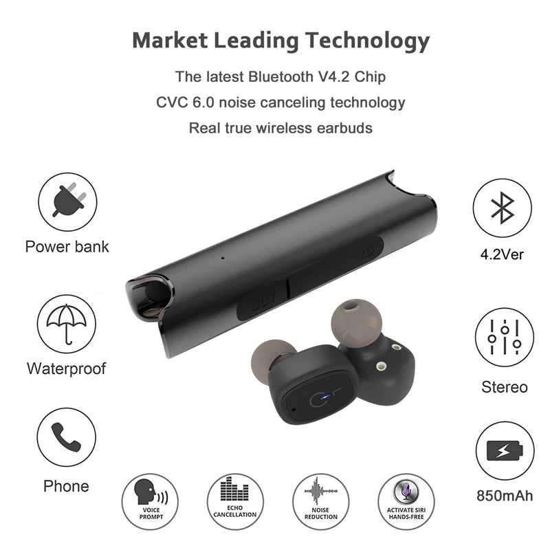 Беспроводные Bluetooth наушники M & J S2 мини TWS IPX7 Водонепроницаемая стереогарнитура