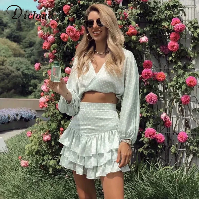 DICLOUD Sexy Горошек Галстук бабочка кроп топ Женщины Лето Осень 2019 V шеи Блузки с